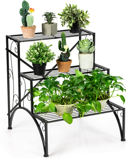Giantex 3 Tiers Metal Plant Stand, Ladder Plant Display Rack Large Flower Pots Holder