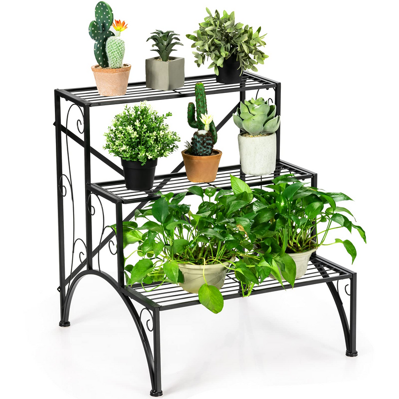 Giantex 3 Tiers Metal Plant Stand, Ladder Plant Display Rack Large Flower Pots Holder