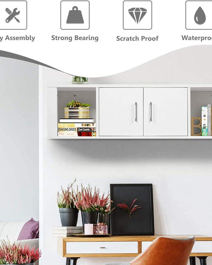 Giantex Wall Mounted Storage Cabinet and Floating Computer Desk Set W/Storage Shelves for Living Room