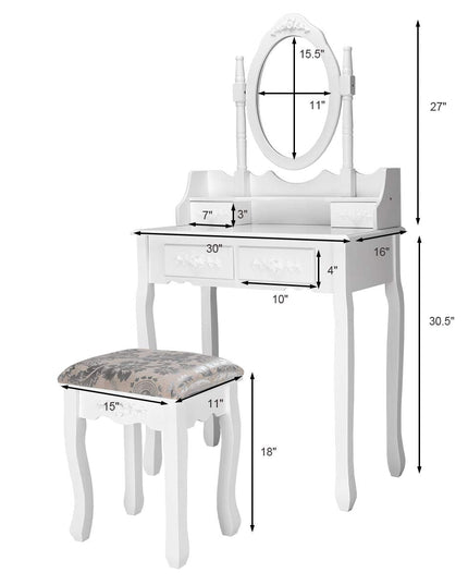Giantex White Vanity Table Set with Oval Mirror and 4 Drawers