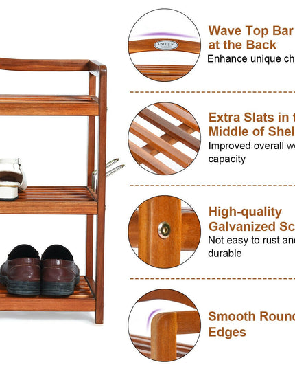Giantex 3-Tier Wood Shoe Rack 4 Metal Side Hangers, 29"L x10.5"Wx 24.5"H