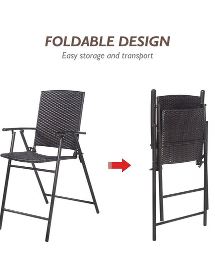 Giantex Folding Wicker Rattan Bar Chairs Tall Stool with Back Steel Frame