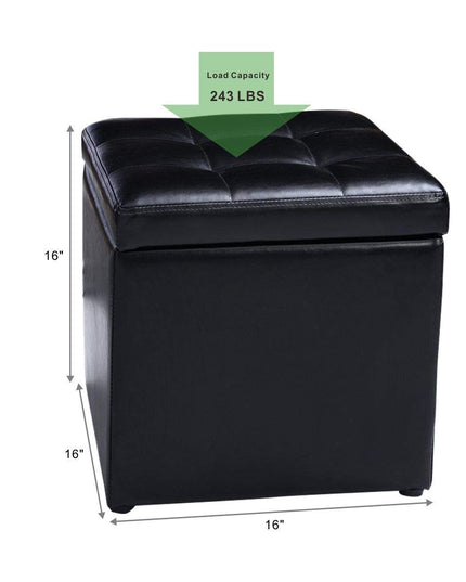 Giantex 16'' Cube Ottoman Pouffe Storage Box Lounge Seat Footstools W/ Hinge Top and Bottom
