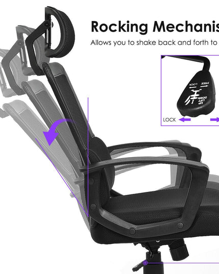 Mesh Office Chair, Swivel Computer Task Chair, Adjustable Armrests (Black)