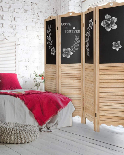 Giantex 5.7 Ft Folding Screen, 4 Panel Screen Room Divider w/ Chalkboard Panels (Natural) - Giantexus