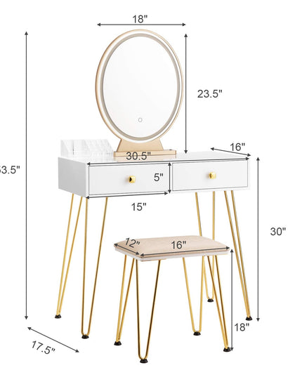 CHARMAID | Vanity Set with Lighted Mirror - Giantexus