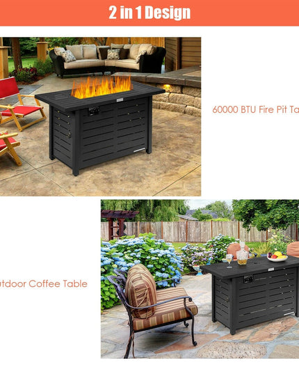 Propane Fire Pit Table, 42 Inch 60,000 BTU Rectangular Gas Fire Pit Table
