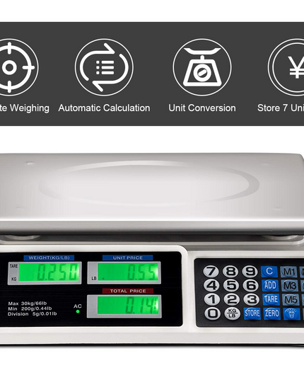 Giantex 66 lbs Digital Food Scale, Commercial LCD Digital Scale w/ Computing Price, Stainless Steel Electronic Scale - Giantexus