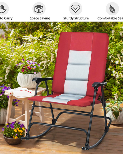 Giantex Camping Rocking Chair Fold-able Oversized with Padded Armrest and Seat