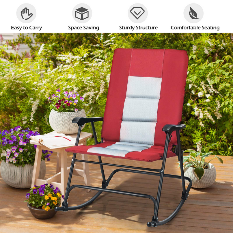 Giantex Camping Rocking Chair Fold-able Oversized with Padded Armrest and Seat