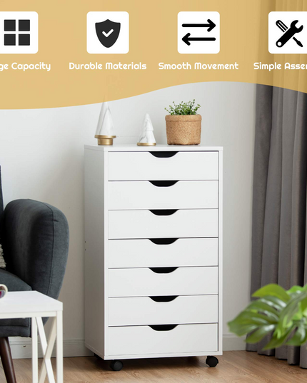 Giantex Drawers Cabinet Mobile Lateral Filing Organizer with 7 Drawers and Wheels Mobile Side Cabinet Chest
