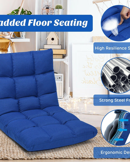Adjustable Floor Gaming Sofa Chair 14-Position Cushioned Folding - Giantexus