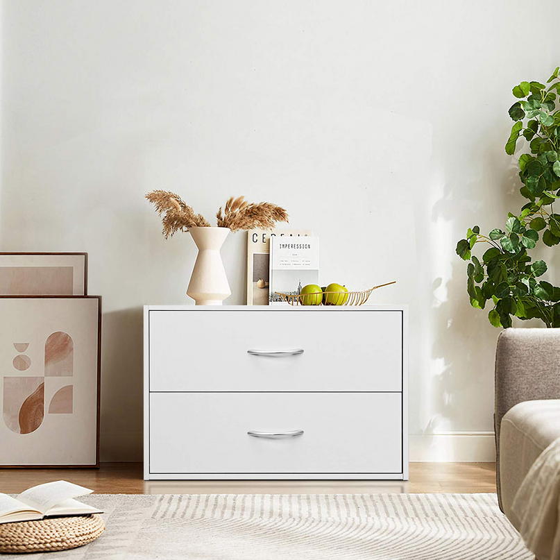 Giantex Dressers Stackable 2 Drawer Horiztonal Organizer W/Handles Dresser Tower, White