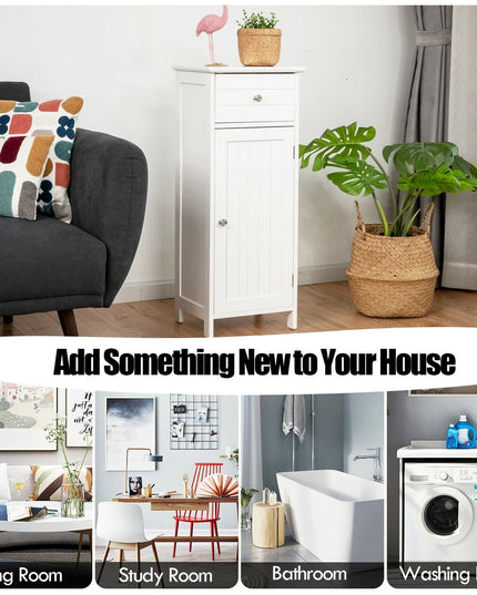 Bathroom Floor Storage Cabinet with Adjustable Shelf & Large Drawer