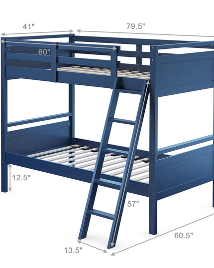 Giantex Twin Over Twin Bunk Bed, Solid Wood Twin Bunk Bed Convertible Into Two Individual Beds