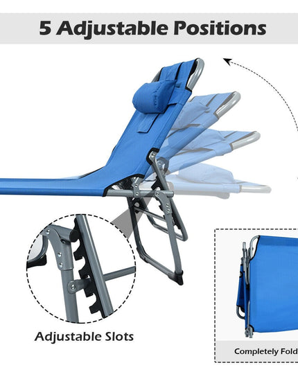 Outdoor Folding Chaise Lounge Chair, Adjustable Camping Recliner Chair