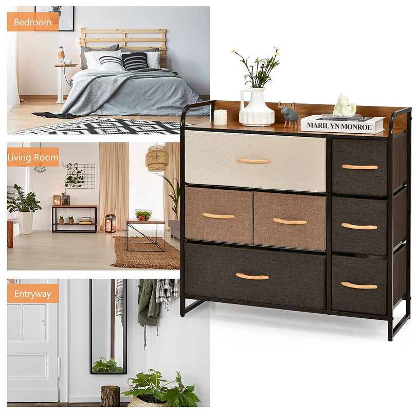 Giantex 7 Drawer Dresser Storage Tower with Fold-able Fabric Drawers