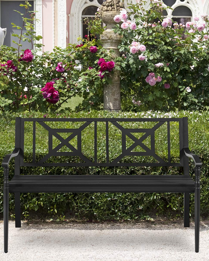 Giantex Elegant Loveseat w/Decorative Backrest & Ergonomic Armrest for Outdoor Garden, Backyard, Lawn, Porch, Path (Black)