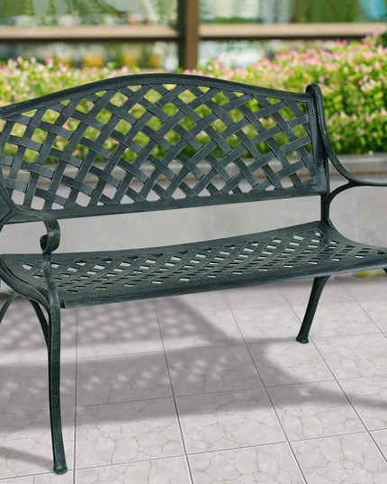 Giantex 40" Outdoor Antique Garden Bench Aluminum Frame Seats Chair Patio Garden Furni(Ancient Green)
