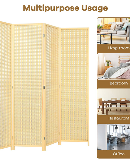 Giantex 4 Panel 6 Ft Tall Bamboo Room Divider, Folding Privacy Screen, Natural - Giantexus
