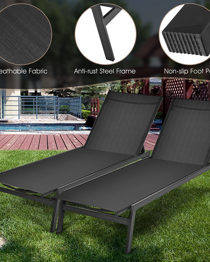 Giantex Chaise Lounge Chair Patio Chaise Lounger with 6-Postion Adjustable Backrest and Breathable Fabric