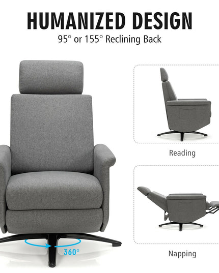 Recliner Chair with Vibration Massage, 360 Degree Swivel Reclining Sofa Chair, Adjustable Headrest & Footrest