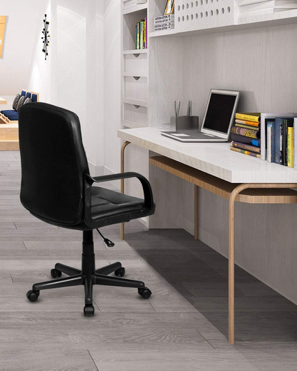 Giantex Ergonomic Office Chair Black Mid-Back Leather Computer Desk Chair with Arms