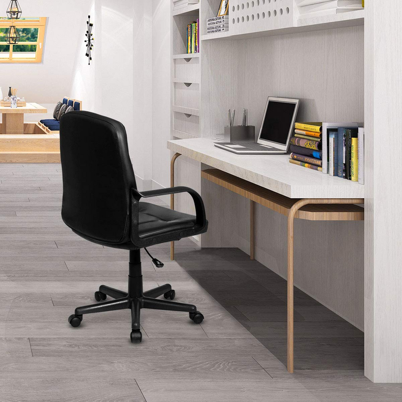 Giantex Ergonomic Office Chair Black Mid-Back Leather Computer Desk Chair with Arms