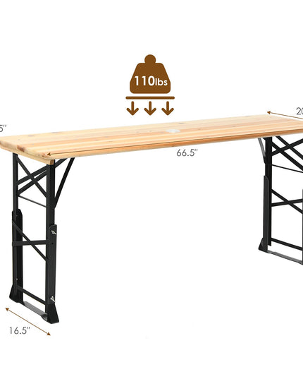 Giantex Folding Picnic Table, Wood Outdoor Table with Umbrella Hole