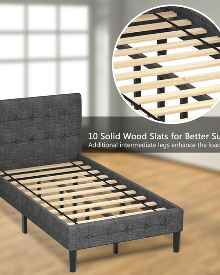 Platform Bed with Button Tufted Headboard | Upholstered Bed Frame