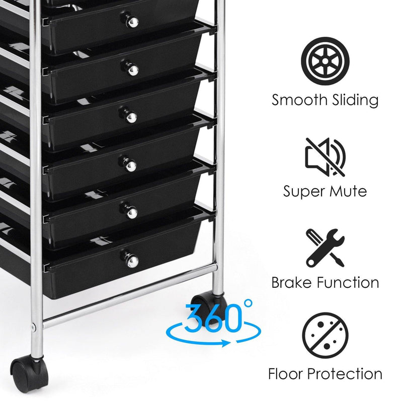 10 Drawer Rolling Storage Cart Scrapbook Paper Office School Organizer - Giantexus
