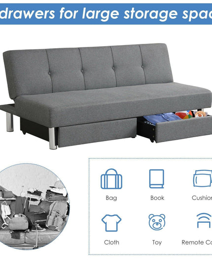 3-Seat Convertible Sofa Bed,Long Sofa w/ 2 Large Drawers, Ergonomic Sleeper w/ 3 Adjustable Angles - Giantexus