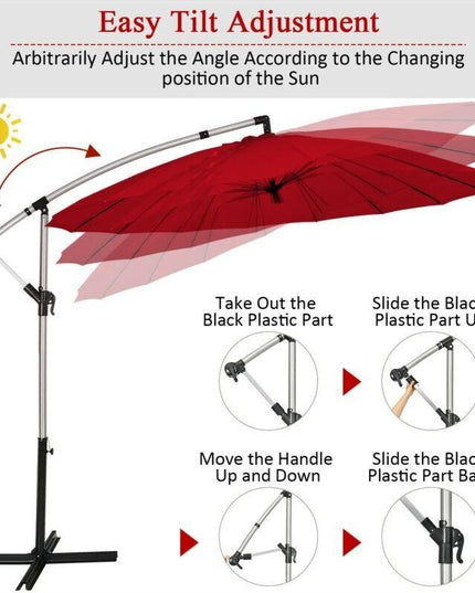10FT Patio Offset Umbrella, Cantilever Outdoor Umbrella with Easy Tilt Adjustment - Giantexus