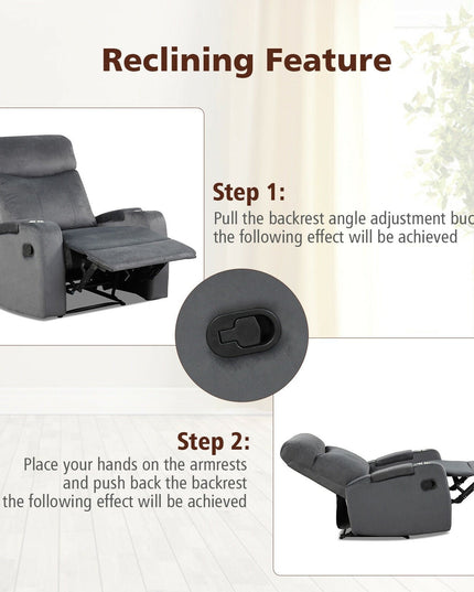 Recliner Chair with Cup Holders, Fabric Reclining Chair Manual Recliner Chair