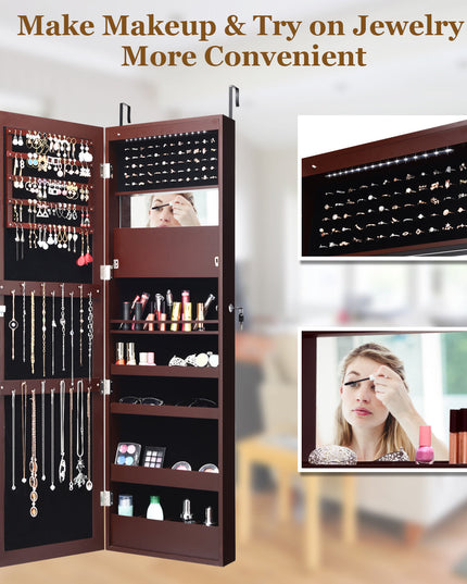 15 LEDs Wall Door Mounted Jewelry Armoire with Mirror - Giantex