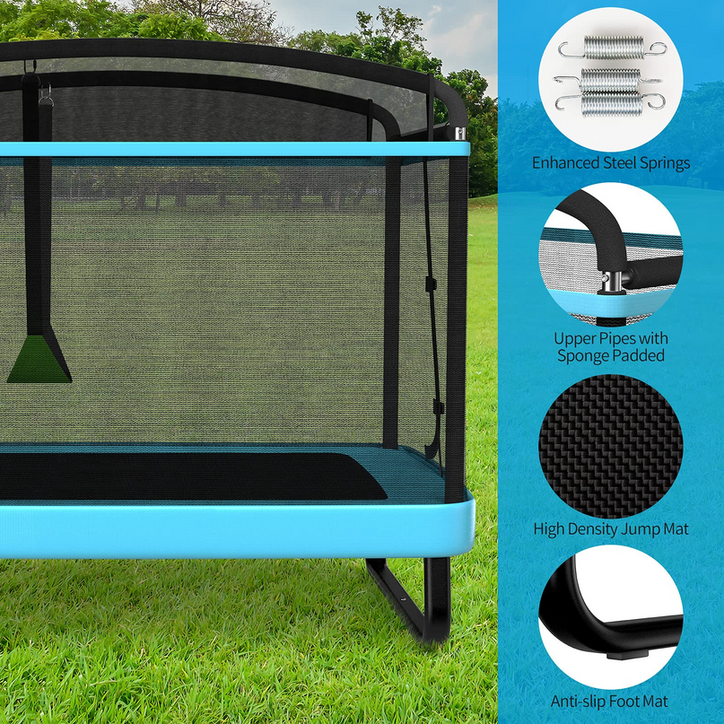 Giantex 6 Ft Kids Trampoline with Swing, Baby Toddler Rectangle Trampoline, Max Load 220lbs (Blue/Orange) - Giantexus