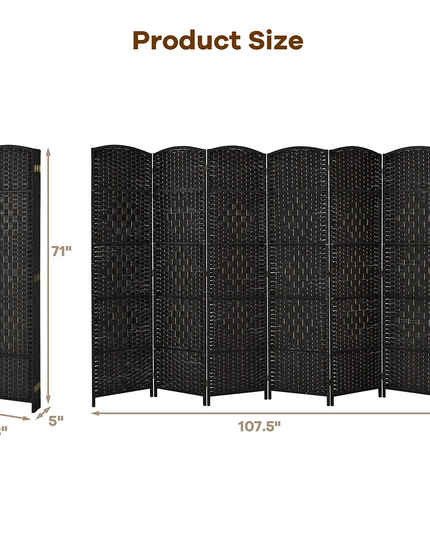 Giantex 6 Panel 6 Ft Tall Room Divider, Freestanding Wood Partition Room Dividers (Black/Brown) - Giantexus