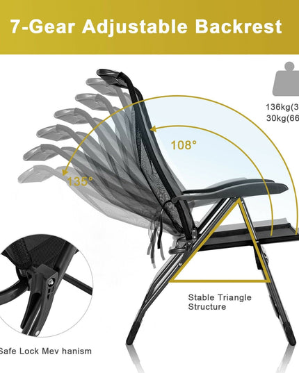 Giantex 2 Pcs Folding Patio Chairs, 2 PCS Footrest, Portable Sling Chairs (Black)