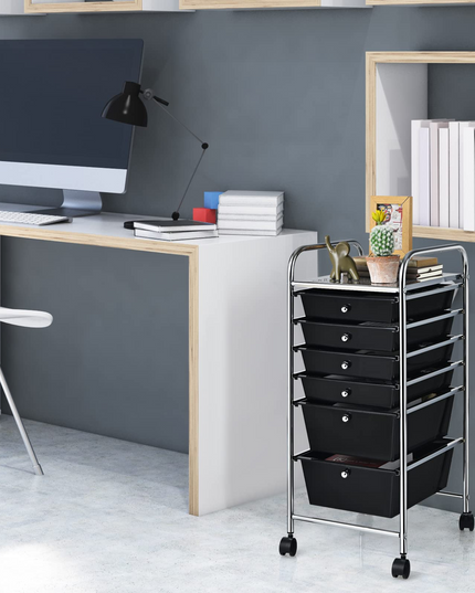  6 Storage Drawer Cart Rolling Organizer Cart, Black - Giantex