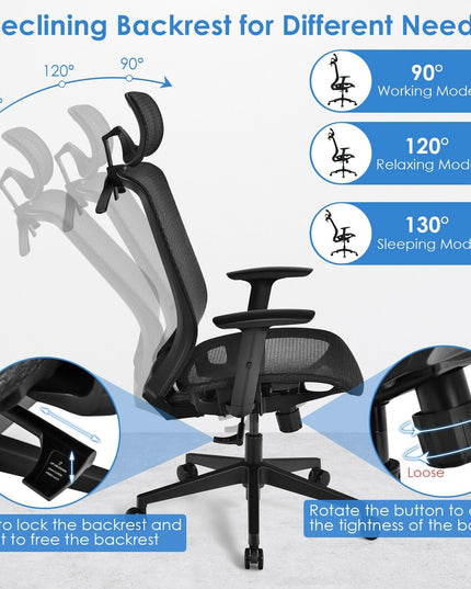 Mesh Office Chair, Ergonomic Office Chair with Headrest