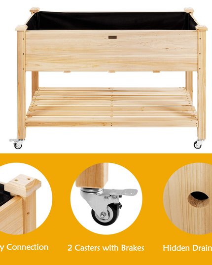 Raised Garden Bed on Wheels, 47.5" L X 23.5" W X 33" H