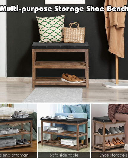 Giantex Shoe Bench, Wood Shoe Rack Bench with Cushion Seat