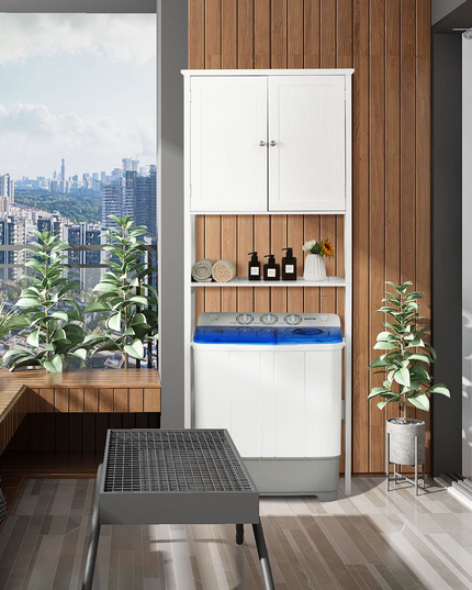 Giantex Over The Toilet Storage Cabinet W/ 2-Door Cabinet, Open Shelf, 3-Positon Adjustable Shelf