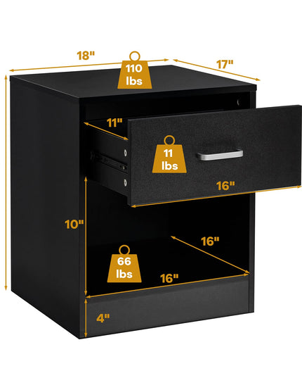 Giantex Nightstand w/Drawer, 2-Tier Wooden Bedside Table, Black