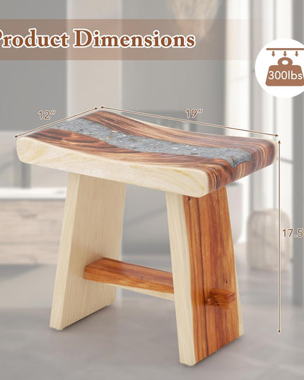 Giantex Teak Shower Bench, Fully Assembled Teak Shower Stool with Epoxy Resin Decoration and Curved Seat
