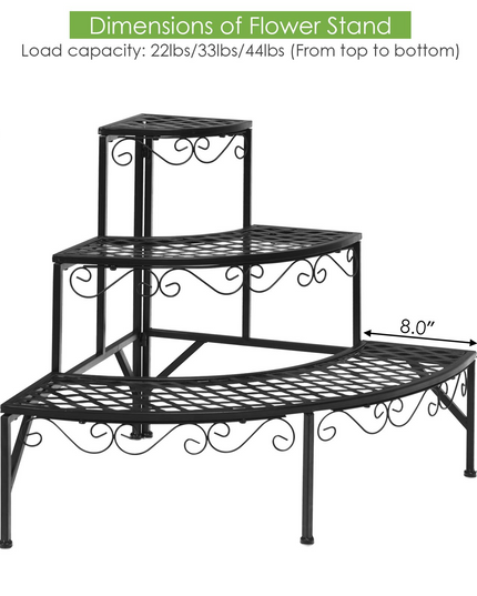 Giantex Étagère d'angle pour plantes, support métallique à 3 niveaux pour fleurs, étagère d'angle en forme d'échelle pour plantes en pot.