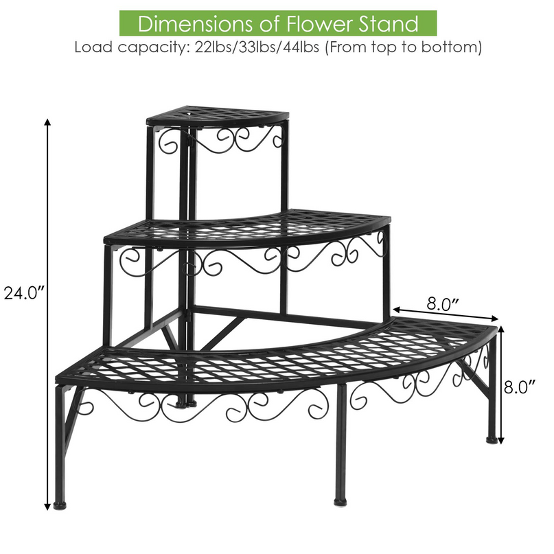 Giantex Étagère d'angle pour plantes, support métallique à 3 niveaux pour fleurs, étagère d'angle en forme d'échelle pour plantes en pot.