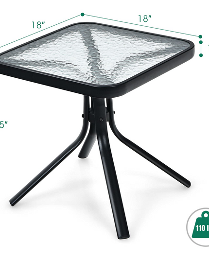 Giantex Patio Bistro Table, Outside Metal Square Bar Dining Table W/Tempered Glass Tabletop for Deck