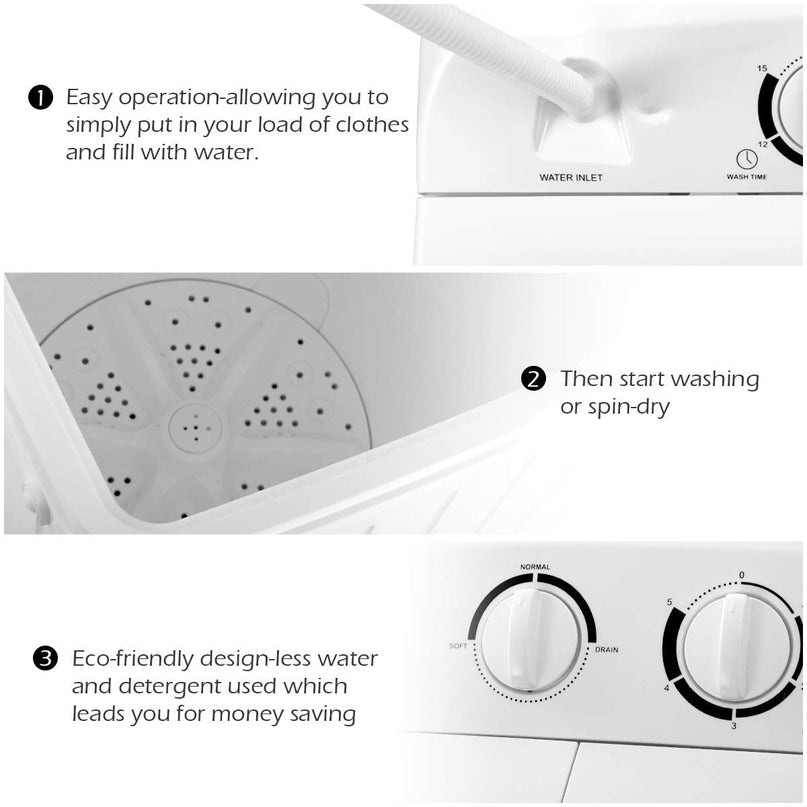 20 lbs Washer Spain Spinner Portable Washing Machine, Blue+ White