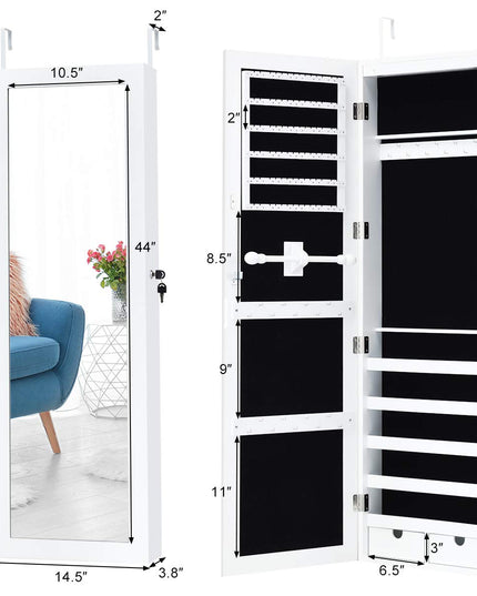 Wall Door Mount Jewelry Armoire Cabinet with 15 LED Lights - Giantex